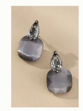 Anthropologie Faceted Gray Drop Earrings with Clear Teardrop Accent